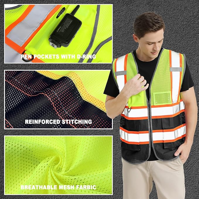 BeautyWill Custom Logo 10/20 Pack Safety Vest Class2 High Visibility Vest with Pockets Breathable Construction Vest Bulk