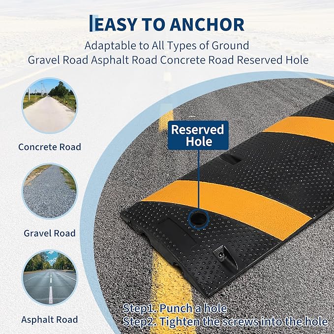 4 Pack 6FT Speed Bumps for Road, Heavy Duty 25,000 Lbs Capacity Traffic Rubber Speed Humps with 2 Channel Floor Cord Cover for Asphalt Concrete Gravel Driveway Road Cable Protector Ramp