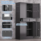 Metal Storage Cabinet with 2 Drawers and Pegboard, Garage Storage Cabinet with Locking Doors and 2 Adjustable Shelves, 71" H Steel Cabinets for Garage, Home, Office, School, Black