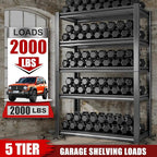 Raybee Storage Shelves 2000LBS Garage Shelving Heavy Duty, 5-Tier Adjustable Garage Shelves, Metal Shelving for Garage, Basement, Warehouse, Pantry, 72" H x 31.5" W x 16.5" D, 2PC, Black