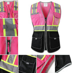 Safety Vest for women, Hi vis Reflective Lady Work vest With 9 Multi Pocket And Zipper