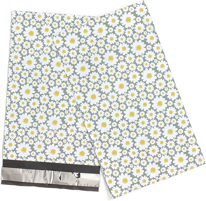 6x9 Poly Mailers – Floral Daisy – Waterproof, Tear-Resistant Shipping Bags with Adhesive Seal – 200 Pack – Package Mint