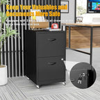 2 Drawer Mobile File Cabinet with Lock, Metal Filing Cabinets with Wheels, Black Rolling Storage Cabinet, Under Desk Vertical File Cabinet for Home Office, Lockable Steel Two Drawer for Letter Size