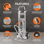 Vergo Industrial Convertible Hand Truck - AS7A2 Heavy Duty Aluminum 3 in 1 Dolly (750 lb Capacity) Lightweight Frame, Ergonomic Handle, Extendable Loop, Versatile Moving Dolly (3 Positions, 53" High)