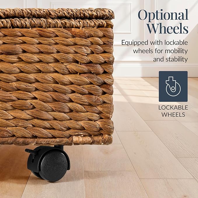 Best Choice Products Under Bed Storage Containers W/Lid, Wheels and Handles, 2-Pack Large Handwoven Water Hyacinth Closet Organizer, Shoe Storage Bins, Multi-Purpose Nesting Baskets - Chestnut