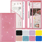 Car Registration and Insurance Holder, Leather Magnetic Shut Vehicle Glove Box Organizer for Document, Card, Driver License, Glitter Pink