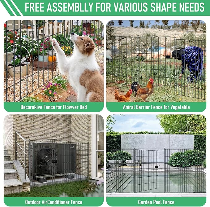 10 Panels Garden Fence Dog Fence Outdoor for Yard,40in H x 23.6ft L Rustproof Metal Fencing with Ground Stakes|No Dig Temporary Animal Proof Containment for Pets/Rabbits|Durable Patio Security Panels