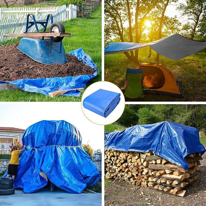 Tarp 16x20 Feet 14 Mil Heavy Duty Waterproof Tarp, Large Multipurpose Cover with Brass Grommets and Reinforced Edges, UV Resistant Thick Poly Tarps for Outdoor Camping Tent Pool Car, Blue