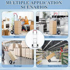 Aluminum Alloy Hand Truck with U-Shaped Handle, 2 Rubber Wheels, 600 lb Capacity, Ext endable Base Plate - Suitable for Warehouse, Office, Home & Multiple Usage Scenarios