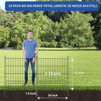 No Dig Fence Outdoor Dog Fences 10 Panels,32in (H) x 24.6 ft (L) Decorative Metal Garden Fence with Gate,Garden Fence Animal Barrier,Garden Fencing for Yard Rustproof