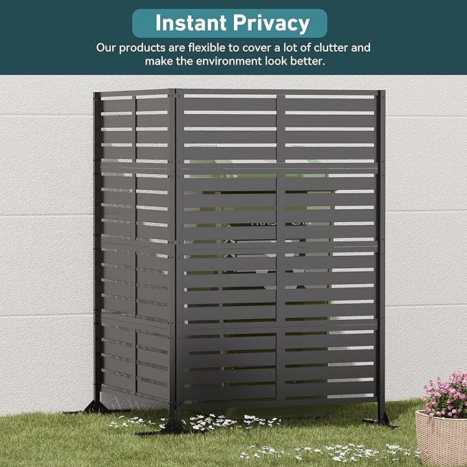 Modern Shade Metal Privacy Screen 72" H x 48" W, Freestanding Decorative Outdoor Privacy Fence Panels for Instant Privacy & Space Division, Patio Screens for Patios Outside Outdoor, Black, 4 Panel