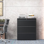 3 Drawer Lateral File Cabinet with Lock, Lateral File Cabinets for Home Office, Metal File Cabinet, Heavy Duty File Storage Cabinet for Legal/Letter/A4 Document, Assembly Required, Black