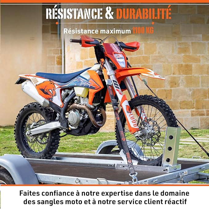LODD - Motorcycle Tie Down Straps with Swivel Carabiner, Heavy-Duty Buckles, Fur Protection, Reinforced Buckle | 2,400 lbs, 1.5" | Trailer Securing for Dirt Bike, Enduro, Trial, Quad, Trail