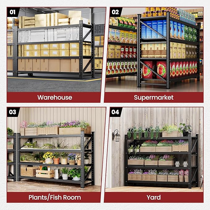 71" Wide Storage Shelves, 5000LBS Garage Shelving Heavy Duty, Standing Shelf Units, 4 Tier Metal Adjustable Storage Shelving Rack for Shop Warehouse Basement, 71'' W x 24''D x 70'' H