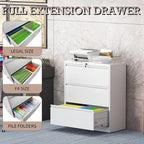 3 Drawer Lateral File Cabinet with Lock, Metal File Cabinet, Lateral File Cabinets for Home Office, Heavy Duty File Storage Cabinet for Legal/Letter/A4 Document, Assembly Required, White