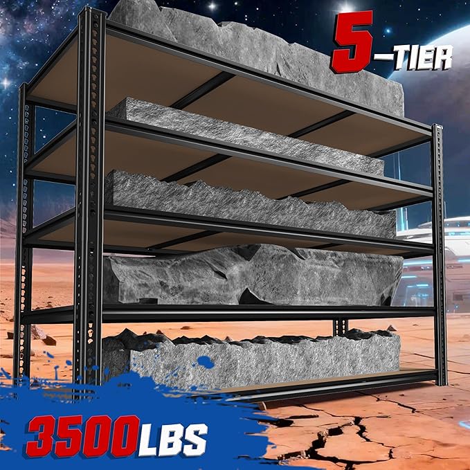 3500LBS Garage Shelving 60" W Metal Shelving 72" H Storage Shelves Heavy Duty 5 Tier Adjustable Shelving Unit for Storage Rack Pantry Shelf Commercial,60" W x 24" D x 72" H,2PC