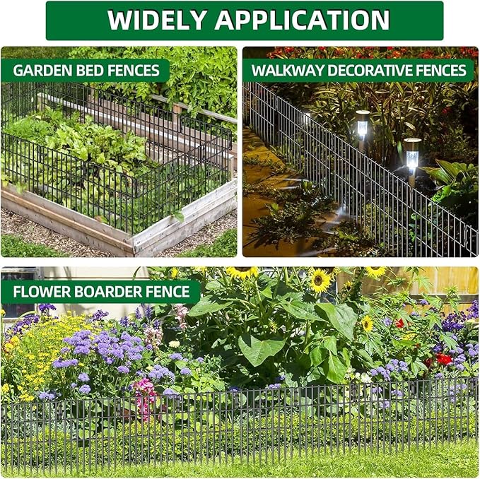 10 Panels Garden Fencing Animal Barrier, 17in (H) X 10.8ft (L) No Dig Dog Fence, 1.25 in Gap Fence Border for Dogs Rabbits, Rustproof Metal Decorative Fences Blocker for Outdoor, Yard, Patio