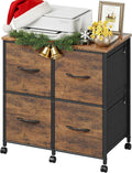 4 Drawer Lateral File Cabinet, Mobile Filing Cabinet for Large Printer, Home Office Functional Small Office Storage Cabinet & Printer Stand, Fits Letter/A4, Rustic Brown