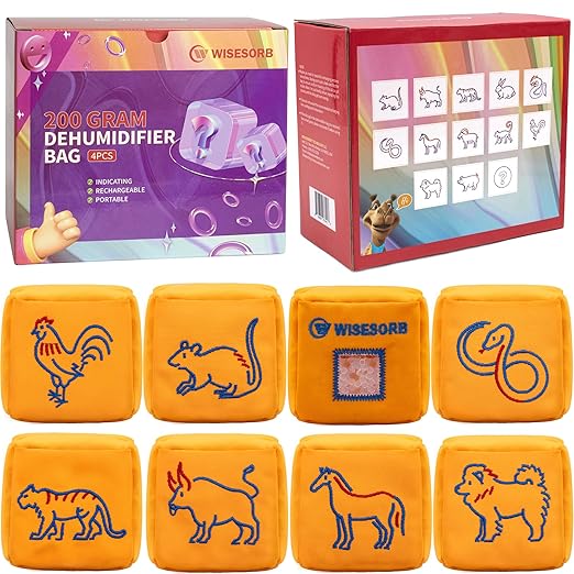 8Pcs 200g Desiccant Dehumidifier Bags, Rechargeable Indicating Silica Gel Beads, Gun Safe Dehumidifier, Desiccant Moisture Absorbers with Visible Window for Storage