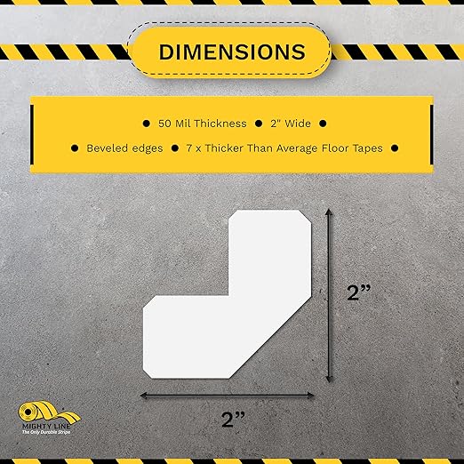 Mighty Line 2" Half Angle Marker Floor Marking Tape for Safety, Caution, Warning, Heavy-Duty, Peel and Stick, Adhesive, Industrial Quality, White, Pack of 100