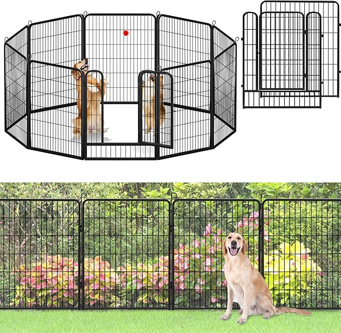 No Dig Decorative Garden Fence with Gate Rustproof Metal Fence Panels, 40in(H) x 27Ft(L) Garden Fencing for Yard 10 Panels Animal Barrier Fence for Dogs, Rabbit, Patio