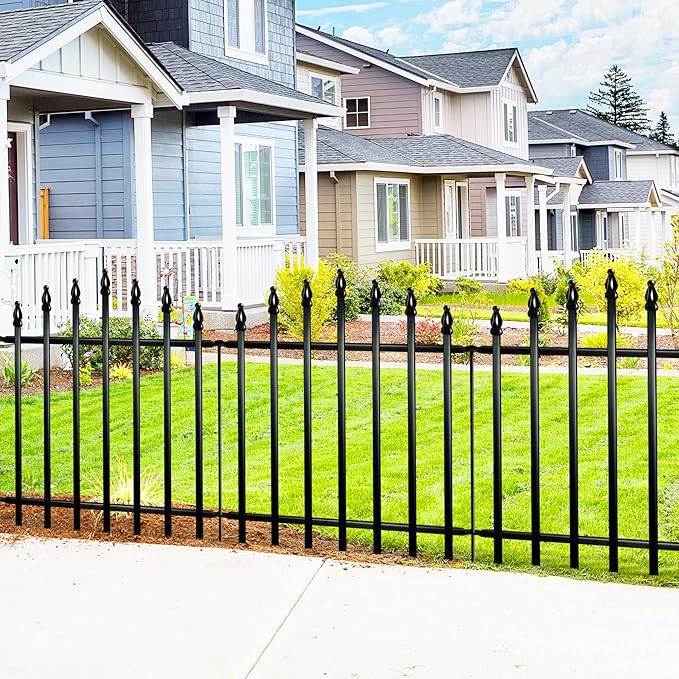 Metal Garden Fence 26" H x 24" W (5 Panels, 10 Ft Total) Rustproof Animal Barrier No Dig Decorative Fencing for Dogs,Pet, Yard,& Patio, Easy Installation