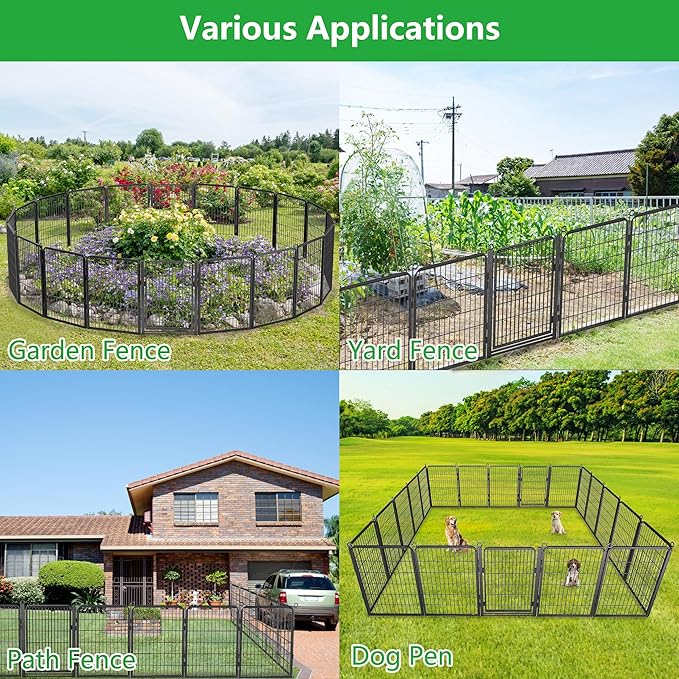 Decorative Garden Fence with Gate, 40 in(H) x 54 ft(L) Rustproof Metal Fence Panels No Dig Fence with Full Panel Gate, Dog Fence Outdoor for Yard, Animal Barrier Garden Fencing for Yard