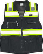 Black Safety Vest, XX-Large, Men's Professional Surveyors Vest with Zipper and Utility Pockets