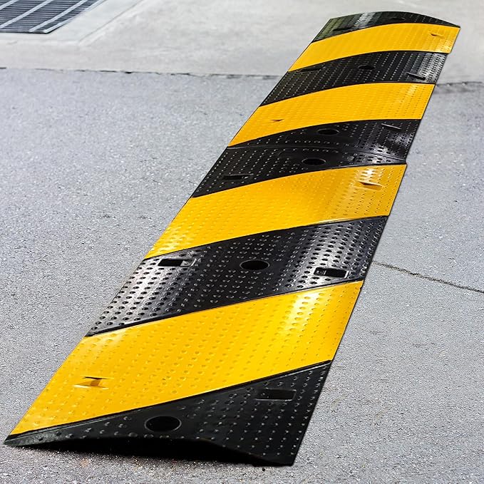 2 Pack 6 ft Speed Bumps - Heavy-Duty Rubber Construction, Dual Channel Floor Cord Cover, High Visibility Design, Non-Slip Surface, Easy Installation and Modular Design