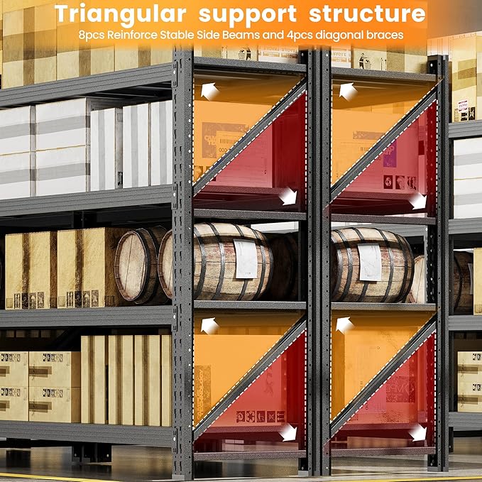 79”W Garage Shelving Heavy Duty, 7000LBS Metal Storage Shelves, 24” Deep Storage rack shelf, Steel Tall Industrial Shelving , 4 Tier Adjustable Standing Shelf for Warehouse / Shop 79"W x 24"D x 79"H