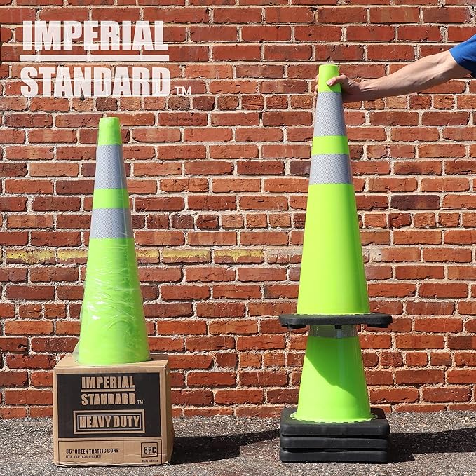 Traffic Cones - Safety Cones - 36" Green Cones with 2 Reflective Collars - Construction Cones - Road Cones - Parking Cones - Street Cone (8 pack)
