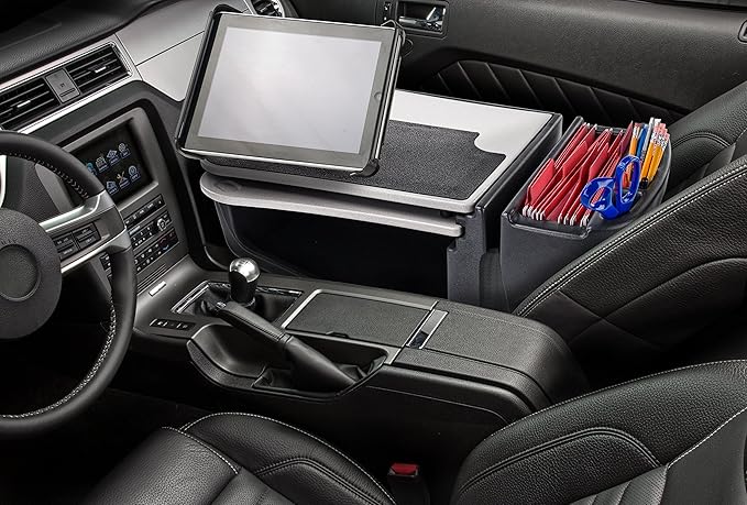 AutoExec GripMaster Car Desk for Your Vehicle Workstation and Mobile Office, Grey with 400 watt Power Inverter and Tablet Mount
