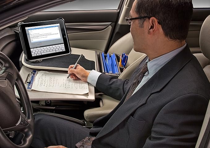 AutoExec GripMaster Car Desk for Your Vehicle Workstation and Mobile Office, Grey with Tablet Mount