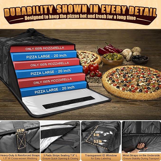 MyLifeUNIT Pizza Bag for Delivery, Thermal Insulated Pizza and Food Delivery Bag, 20" x 20" x 14" Pizza Warmer Bag, Holds 6-7 Large 18" Pizza Boxes, Hot Pizza Carrier Insulated Bags
