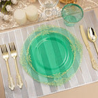 175PCS Clear Green Plastic Plates for 25 Guests, Disposable Plates with Gold Trim include 50 Dinner Plates, 75 Gold Silverware, 25 Cups, 25 Napkins for Party, Wedding and Graduation