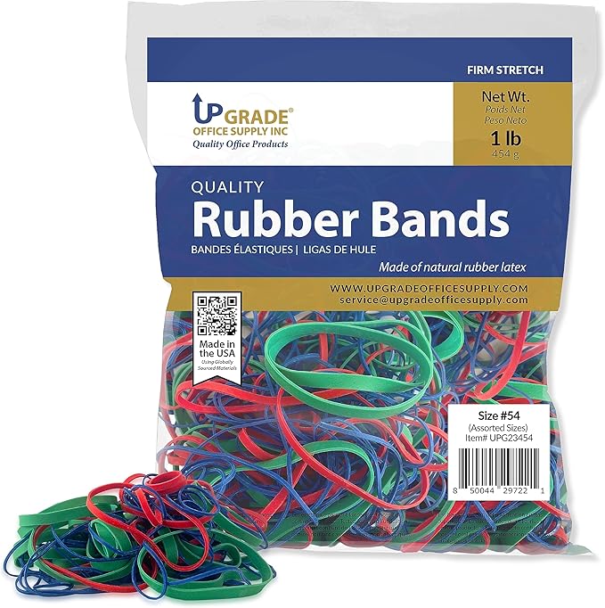 Upgrade Rubber Bands, Assorted Sizes & Colors, 1 lb 20-Pack Case, USA