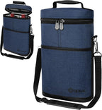 opux 2 Bottle Wine Carrier Tote, Insulated Leakproof Wine Cooler Bag, Wine Travel Bag for Picnic BYOB Beach, Portable Wine Bottle Carrying Case, Gift for Wine Lover Women Men Christmas, Navy