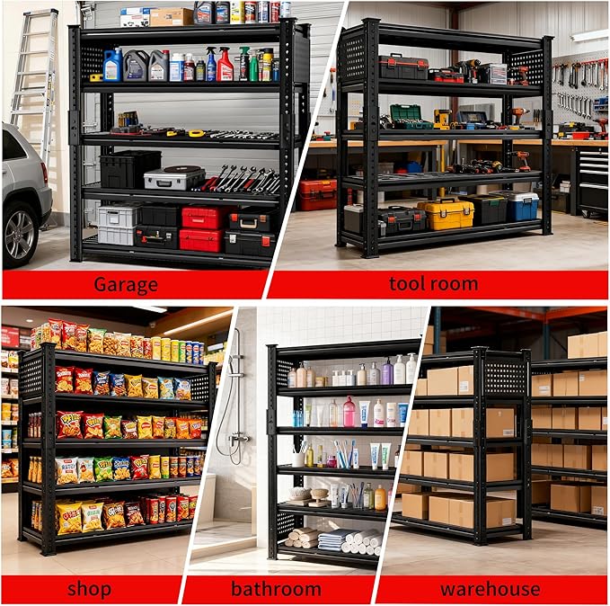 SILVEL 48.2" W Garage Shelving, 5000LBS Heavy Duty Metal Shelving, 2025 Grid Storage Shelves with 2 Side Pegboards, Industrial 5 Tier Shelves for Basement Pantry Warehouse Supermarket, 3 Pack