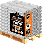 Heavy Duty Poly Tarp 100' x 100' - Bulk Full Pallet (6 Pack) Thick Waterproof, UV Blocking Protective Cover - Reversible Silver & Black - 10 Mil Thick Polyethylene - by Xpose Safety