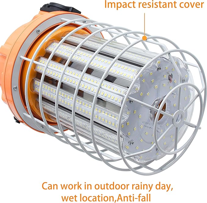 100W LED Temporary Work Light Fixture 16000 Lumen Daylight White 5000K, IP64 Dust & Waterproof, Stainless Steel Protective Cover for High Bay Construction Jobsite Workshop
