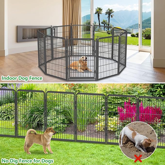 Decorative Garden Fence with Gate, 40 in(H) x 86 ft(L) Rustproof Metal Fence Panels No Dig Fence with Full Panel Gate, Dog Fence Outdoor for Yard, Animal Barrier Garden Fencing for Yard