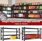 7000LBS Heavy Duty Garage Shelving Units,79" Wide & Deep Storage Shelves,Black Metal Garage Shelves,Large Storage Rack,Steel Shelf,Industrial Shelving for Shop,Warehouse,Basement,79" W x 24" D x 79" H
