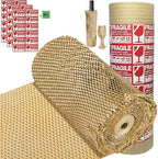 Bubble Wrap Substitute - Honeycomb Packing Paper 15''x360', Cushioning Wrap Moving, Shipping, Packing for Glassware, Plates, Cups with 36 Fragile Sticker Labels