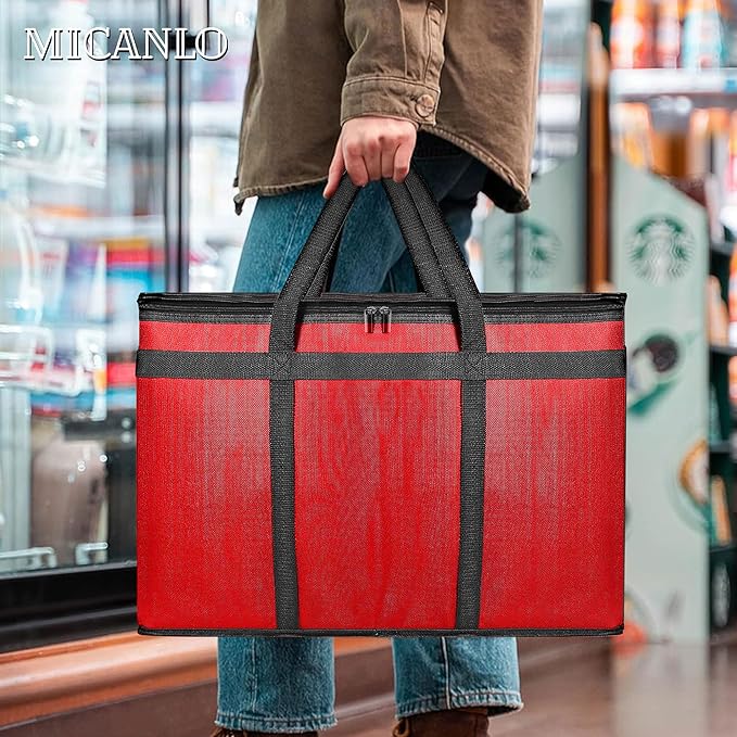 Pack of 2 Insulated Food Delivery Bag with Hard Bottom, XXXL Large Reusable Thermal Cooler Grocery Tote Bag, Commercial Pizza Delivery Box Carrier for Uber Eats, Doordash Essentials, Hot and Cold Food