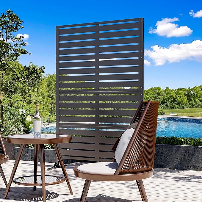Modern Shade Metal Privacy Screen 72" H x 48" W, Freestanding Decorative Outdoor Privacy Fence Panels for Instant Privacy & Space Division, Patio Screens for Patios Outside Outdoor, Black