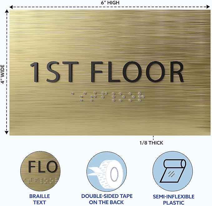 6" X4" 1st Floor Sign - ADA Compliant Tactile Graphics Grade 2 Braille Text Wall Sign| Directional Assistance, Floor Number Sign for Office, Schools, Hospitals, Apartments