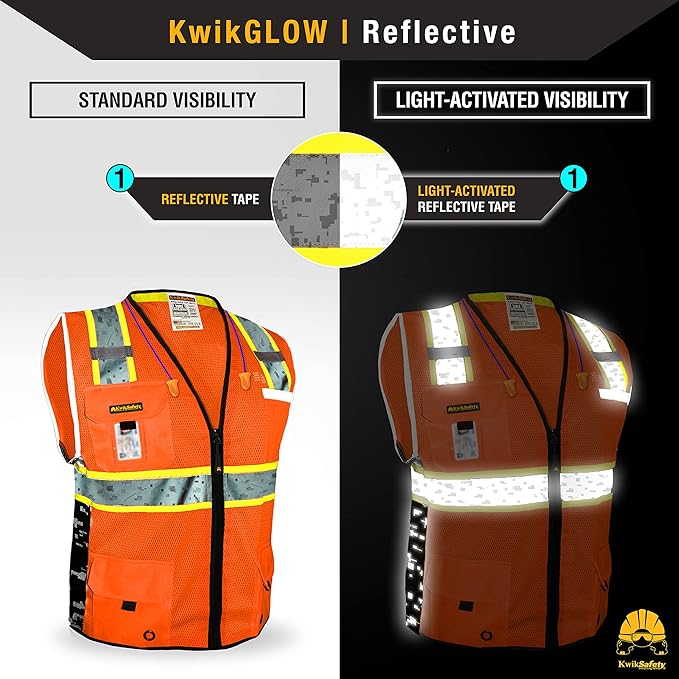 KwikSafety - BIG KAHUNA DIGITAL Safety Vest [LIMITED EDITION] Class 2 ANSI OSHA Reflective Vest Durable High Visibility Vest Construction Safety Vest for Men Industrial Work Gear/Orange Large