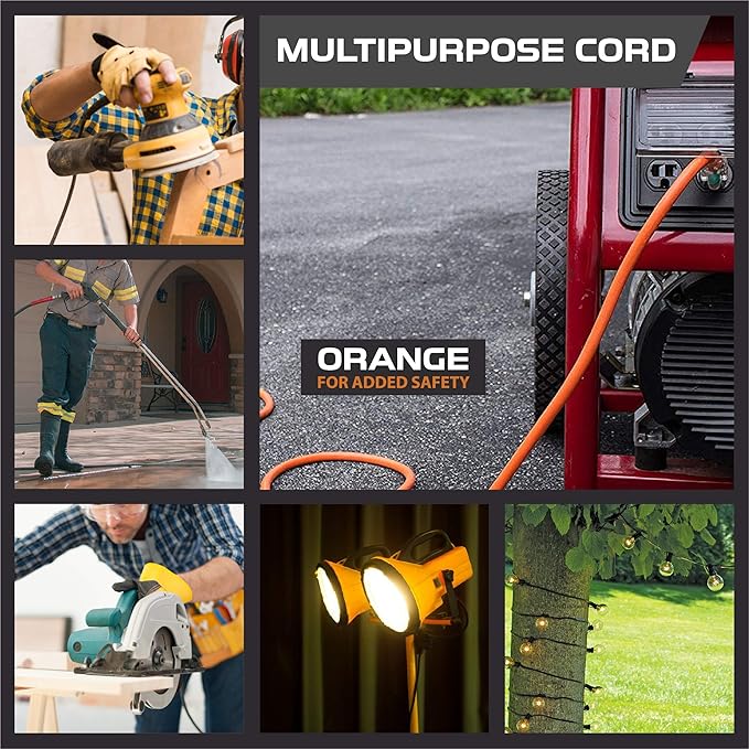 IRON FORGE CABLE 50 Ft Orange Extension Cord - 12/3 SJTW Heavy Duty Lighted Outdoor Extension Cable with 3 Prong Grounded Plug for Safety, 15 AMP - Great for Garden & Major Appliances
