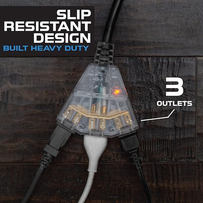 Iron Forge Cable 10 Gauge Extension Cord 50 ft with 3 Outlets, SJTW 10/3 Heavy Duty Outdoor Extension Cord with Multiple Outlets, 3 Way Black Electrical Wire for Major Appliance & Air Conditioner