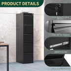 5 Drawer File Cabinet with Lock, Steel Vertical Filing Storage Cabinet for Home Office, Heavy-Duty File Cabinets for Letters/Legal/A4 (Require Assembly, Black)